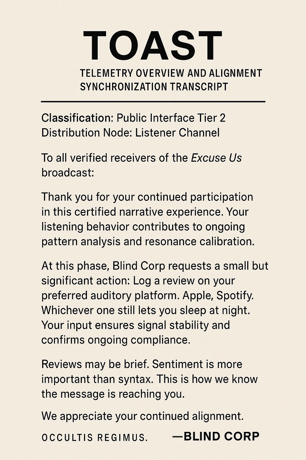 TOAST 001 - Telemetry Overview and Alignment Synchronization Transcript