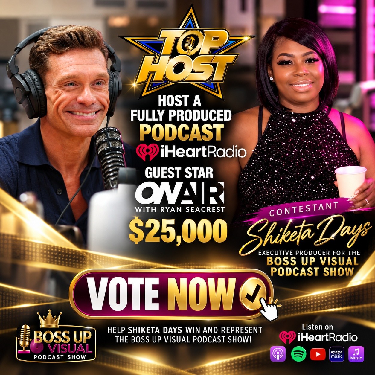 🎙️✨ **I’M OFFICIALLY A TOP HOST CONTESTANT!** ✨🎙️  I’m excited to represent the **Boss Up Visual Podcast Show** as Executive Producer