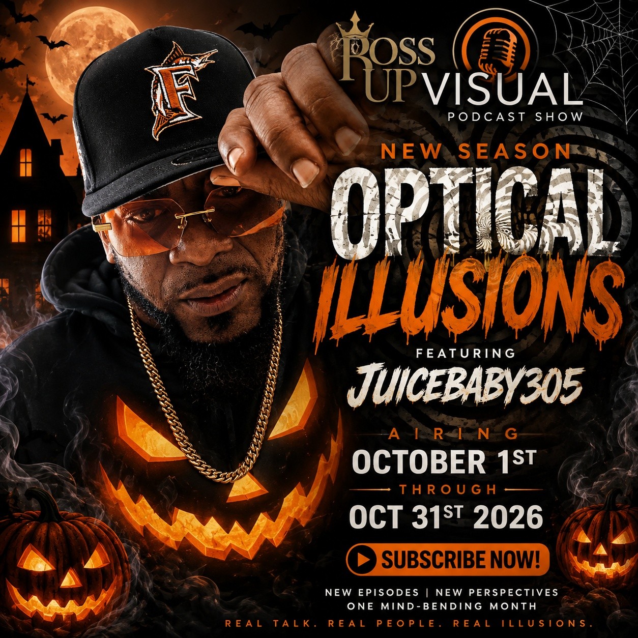 Get ready for a mind-bending October! Tune in to the **Boss Up Visual Podcast Show** for the new season, **Optical Illusions featuring Juice