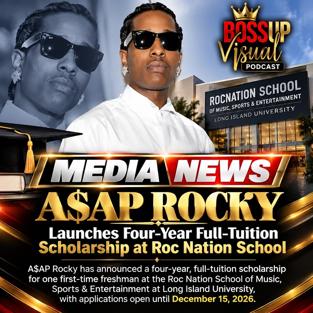 A$AP Rocky has launched a four-year, full-tuition scholarship for an incoming freshman enrolling for the Fall 2027 semester at LIU Brooklyn'