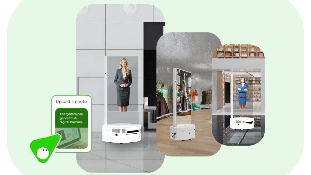 AI Interactive Display Robot with Transparent OLED for Exhibitions and Retail