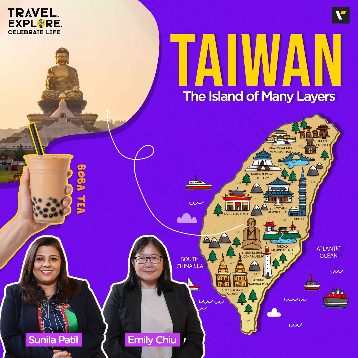 ⛩️🧋Taiwan: The Island of Many Layers 🚴‍♀️🌺 TECL Podcast with Sunila Patil and Emily Chiu
