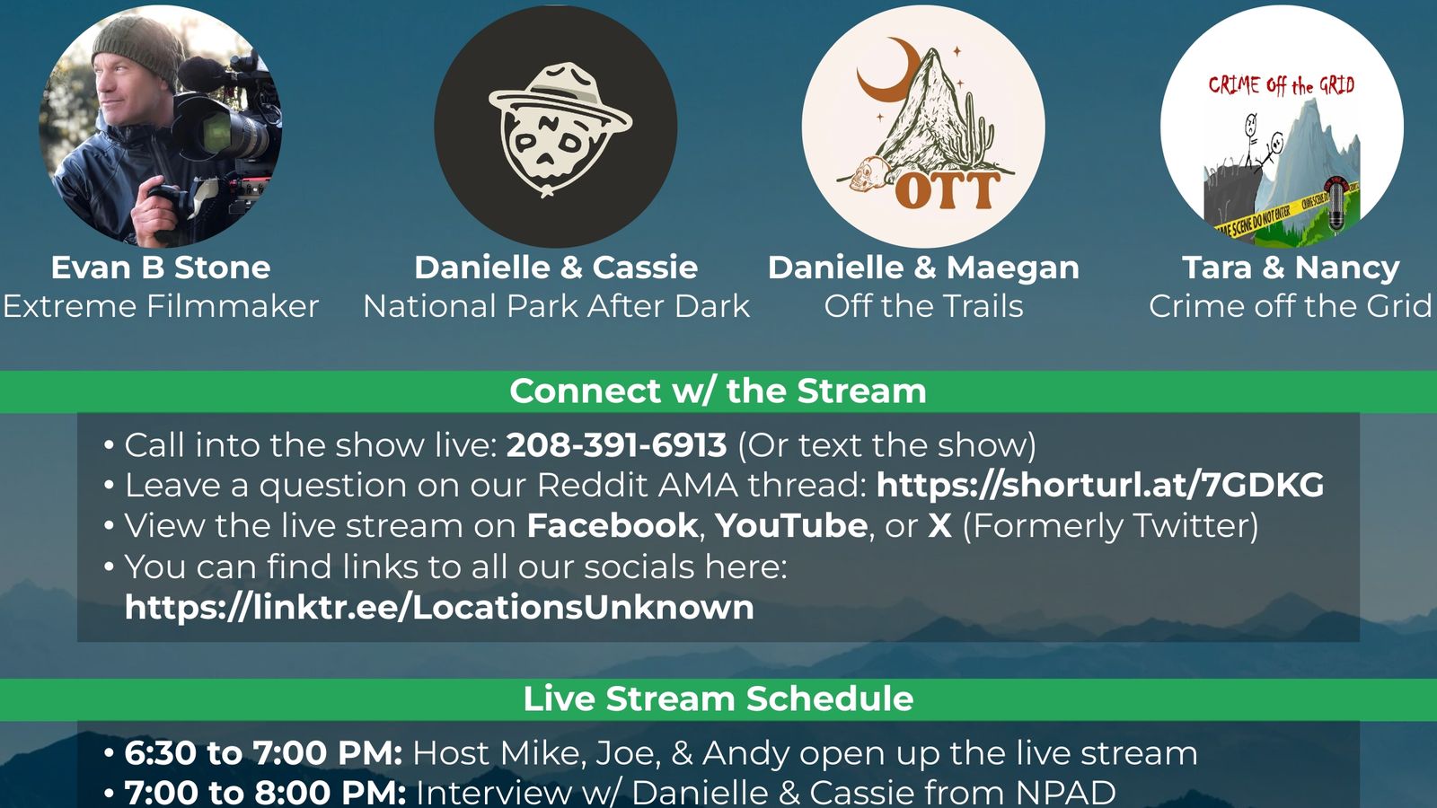 Locations Unknown Live Stream starts 6:30 PM CST on 4/23/25