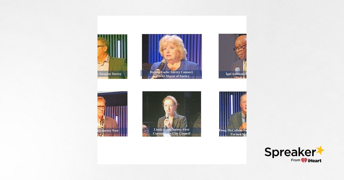 Six Surrey mayoral candidates pictured during the Cloverdale debate