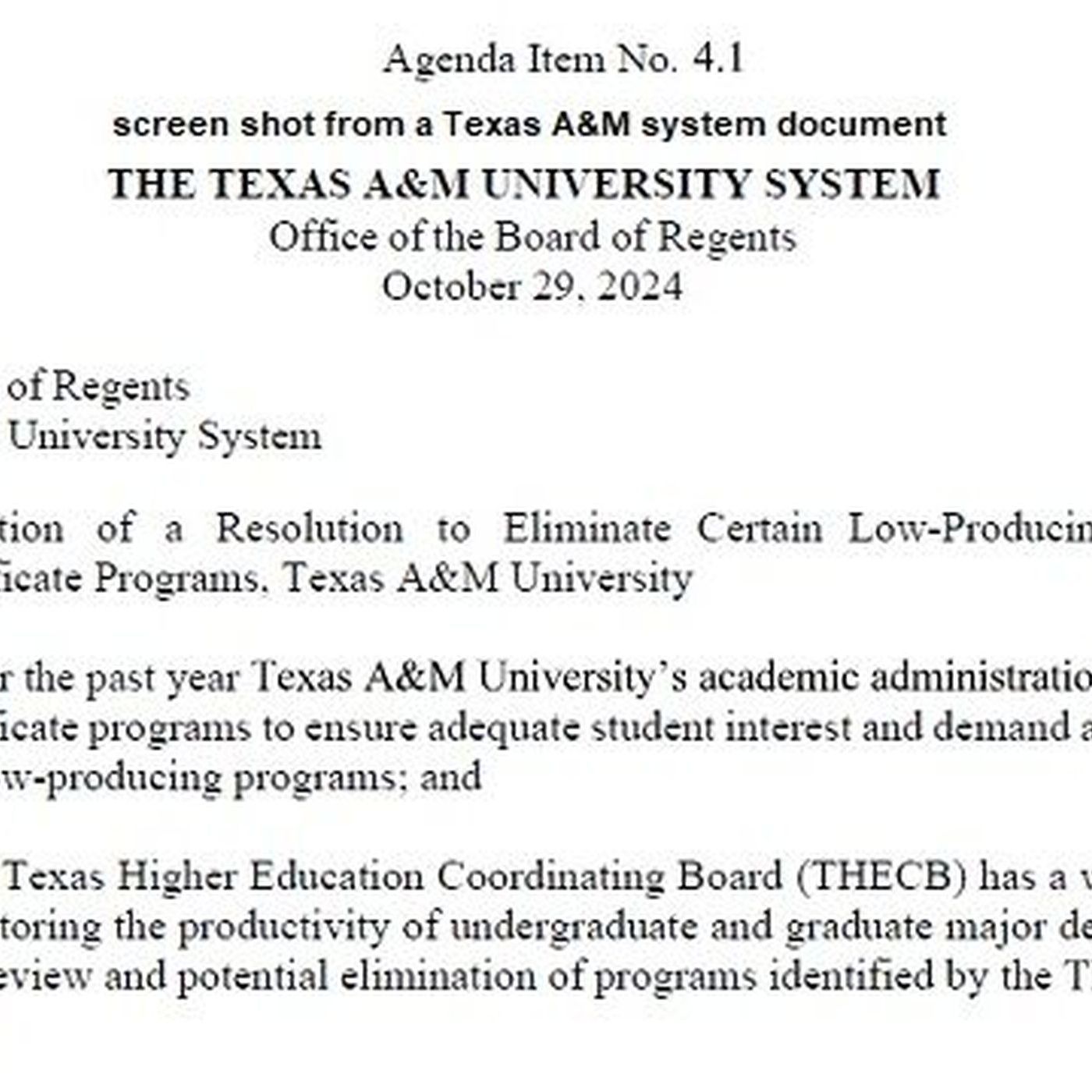 TAMU system board of regents member Bob Albritton comments about eliminating 52 minor & certificate programs at the flagship campus