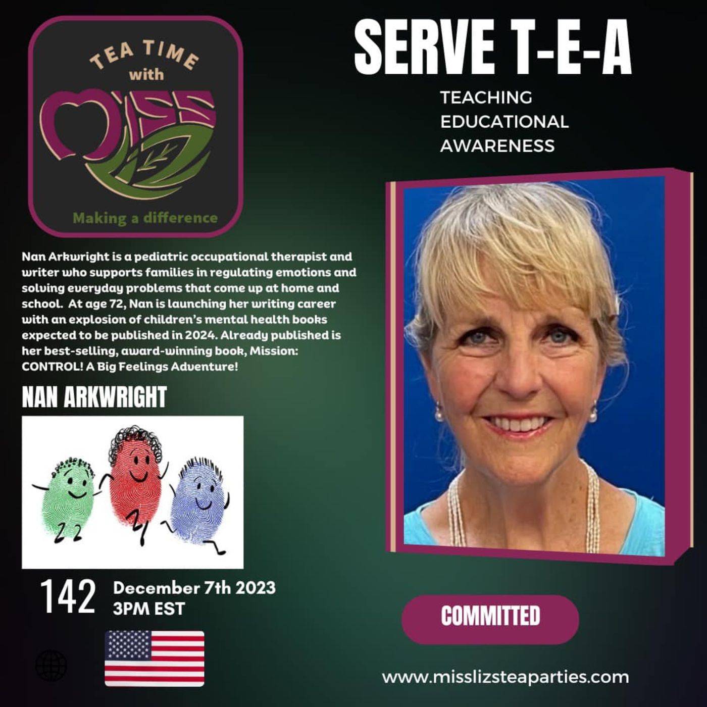 Teatime with Miss Liz T-E-A Open Discussion with Nan Arkwright Children Mental Health episode artwork