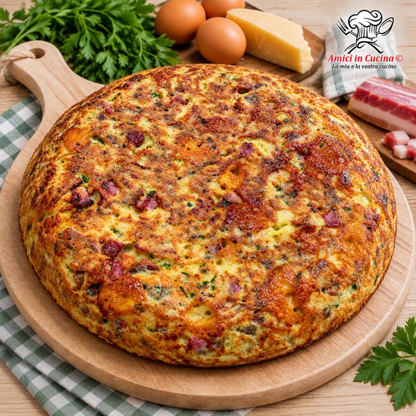 Frittata di pane raffermo svuota-frigo con cotto e Asiago