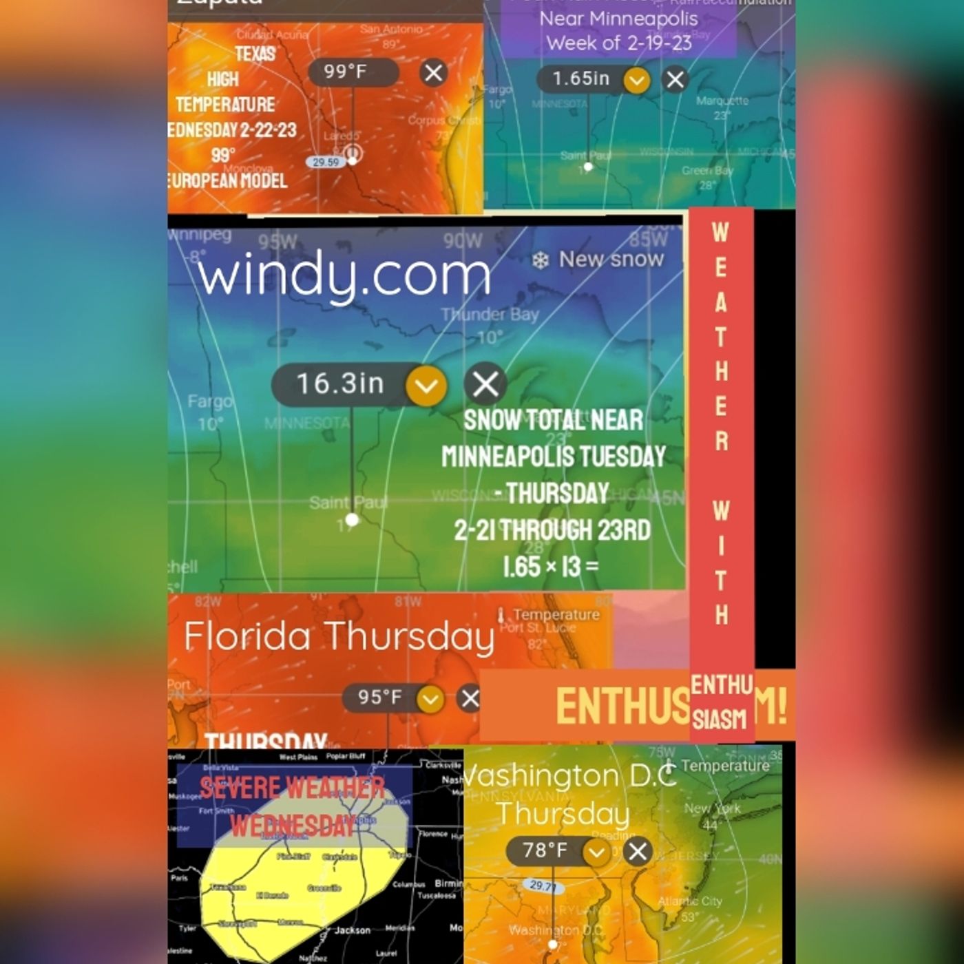 Late winter Heat Wave severe weather along with a 2-ft snow storm and ice storm week of February 19t