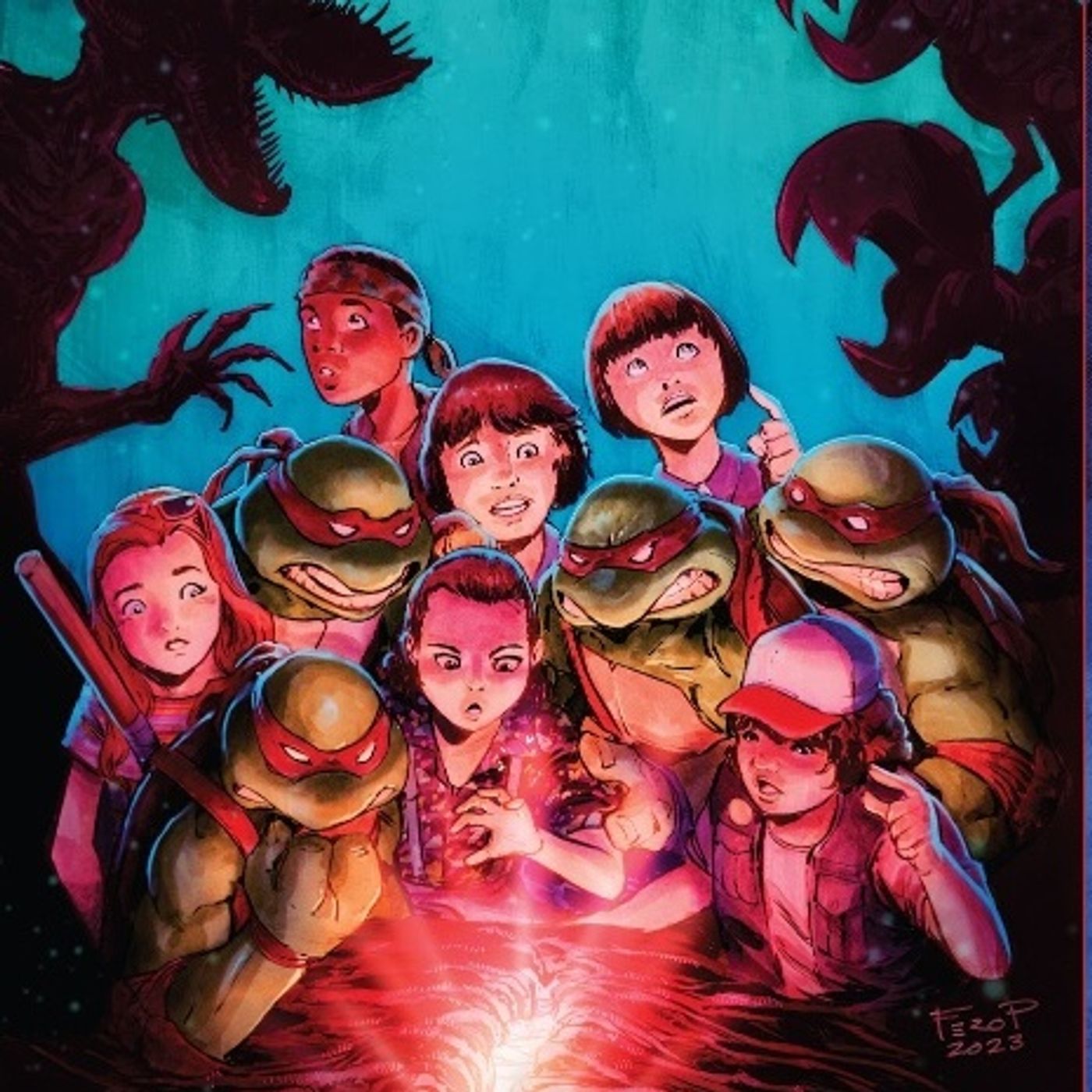 Source Material #410 - TMNT x Stranger Things (IDW/Dark Horse, 2023) episode artwork