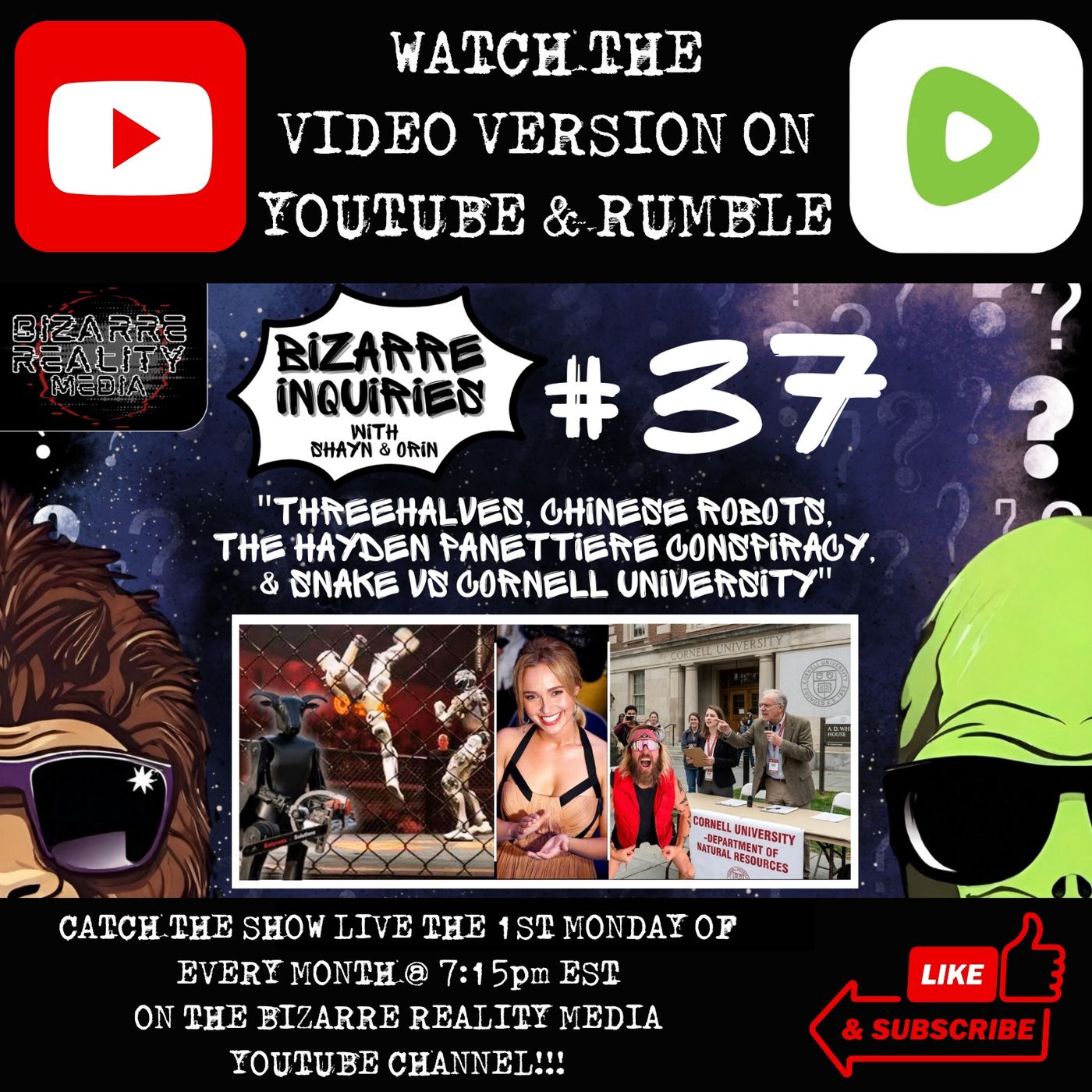 Bizarre Inquiries #37 "ThreeHalves, Chinese Robots, The Hayden Panettiere Conspiracy, & Snake VS Cornell University"