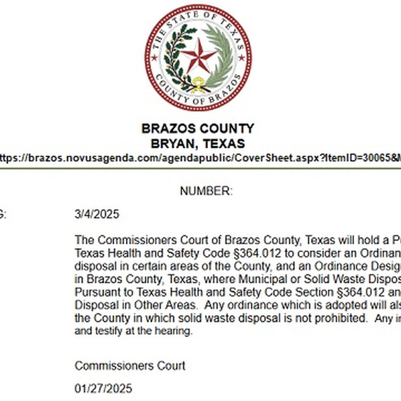 Brazos County commission holds a public hearing on a proposed designation of the county's only landfill site episode artwork