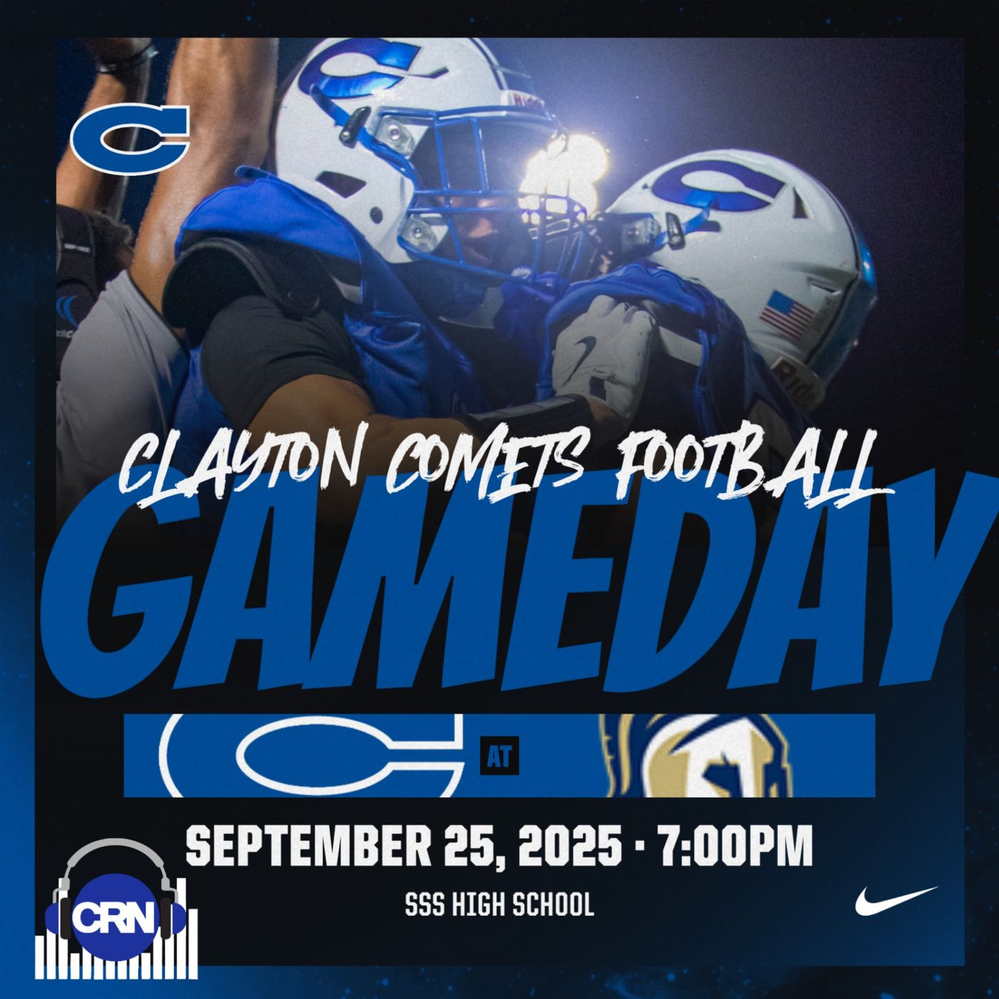 CRN Friday Night Lights Round #6 Conference 7-A Varsity Football Clayton Comets VS Smithfield-Selma Spartans (THURSDAY SPECIAL)