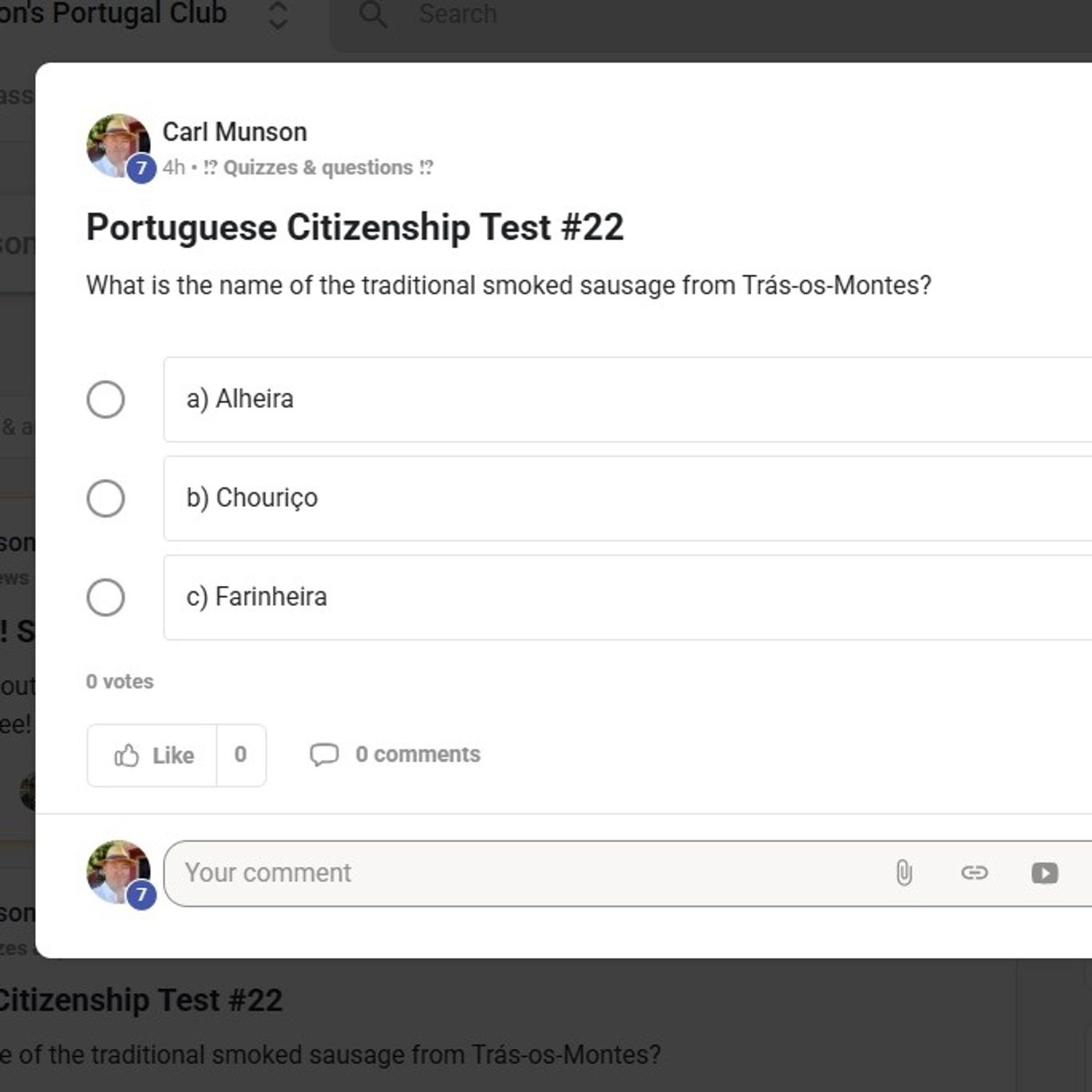 Guess The Portuguese Traditional Smoked Sausage! - Citizenship Test Question #22