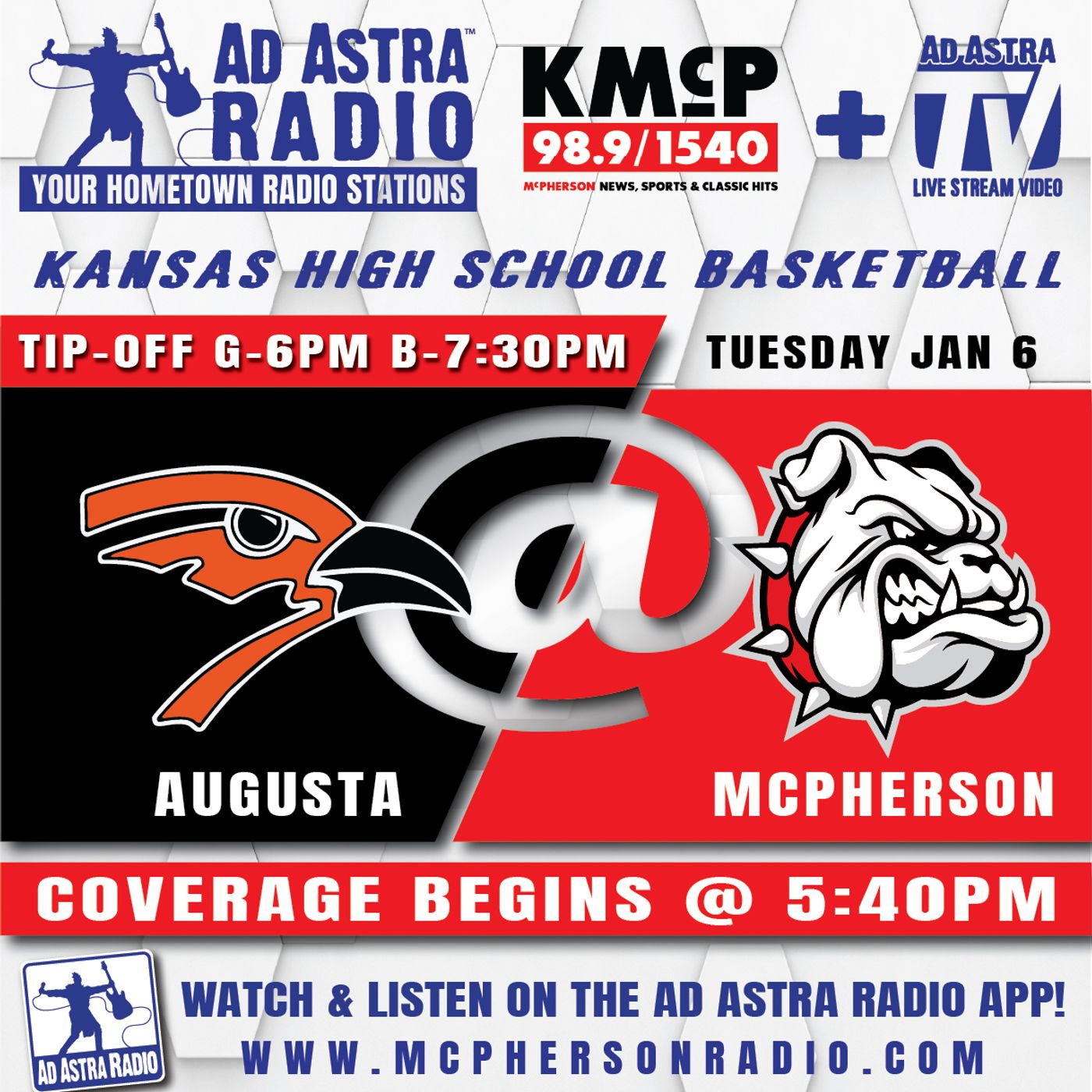 Augusta Orioles at McPherson Bullpups High School Basketball (January 6, 2026) episode artwork
