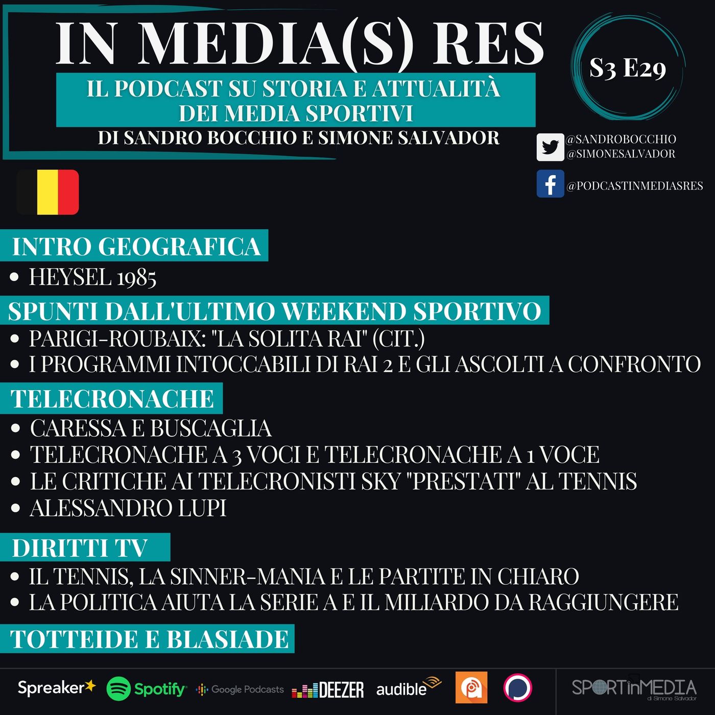 S3 E29 | La Roubaix e "la solita Rai", telecronache (Caressa, Buscaglia, Lupi, Magrini), tennis tra Pay&Chiaro, diritti Tv Serie A 2024-29 episode artwork