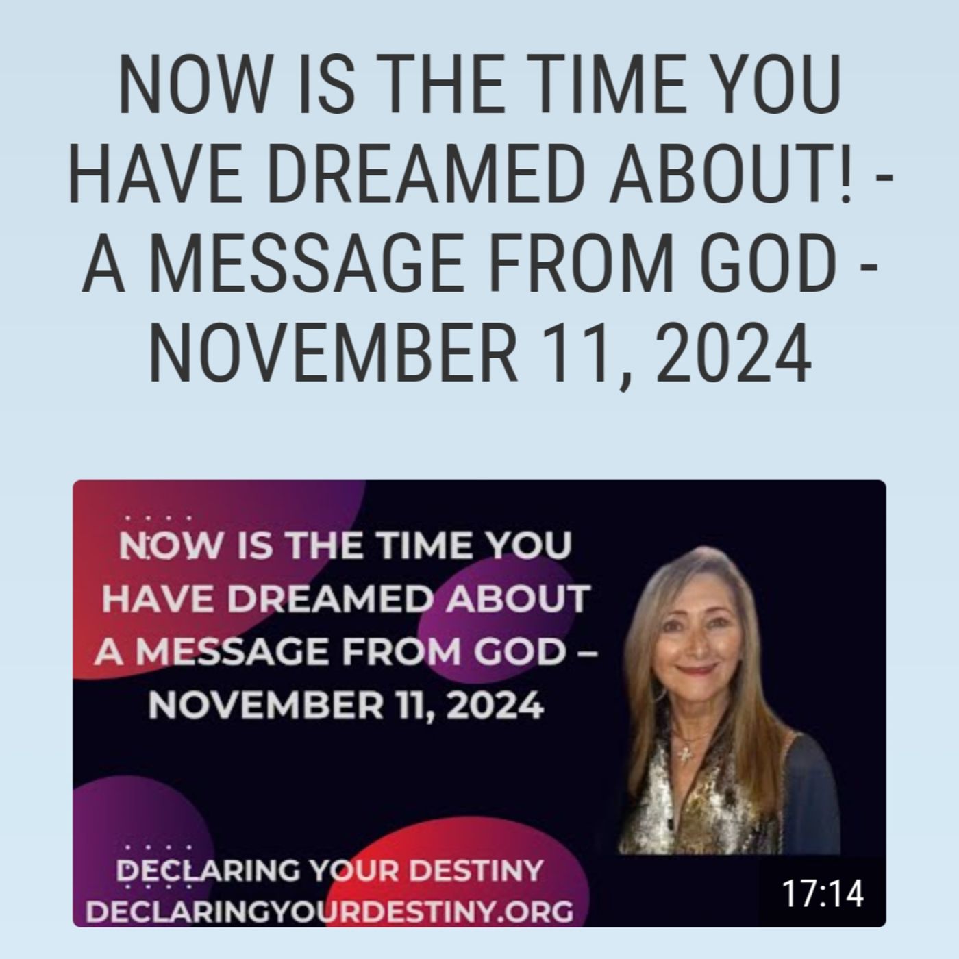 NOW IS THE TIME YOU HAVE DREAMED ABOUT! - A MESSAGE FROM GOD - NOVEMBER 11, 2024 episode artwork