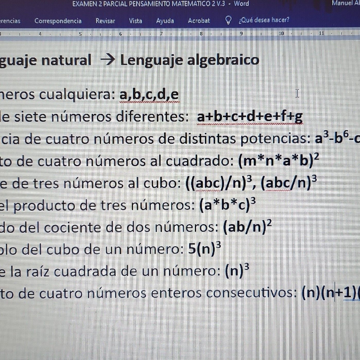 Lenguaje natural a lenguaje algebraico