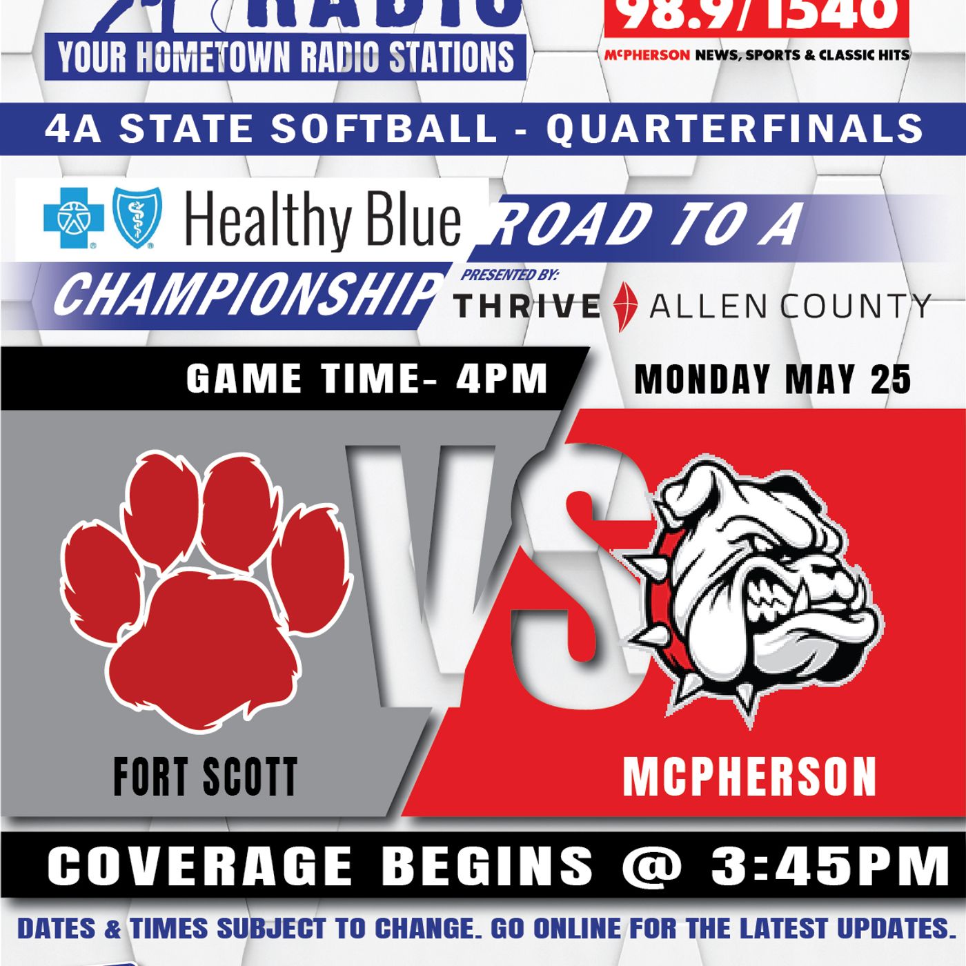 McPherson Bullpups vs Fort Scott Tigers High School Softball (4A State Qualifier-May 25, 2026)