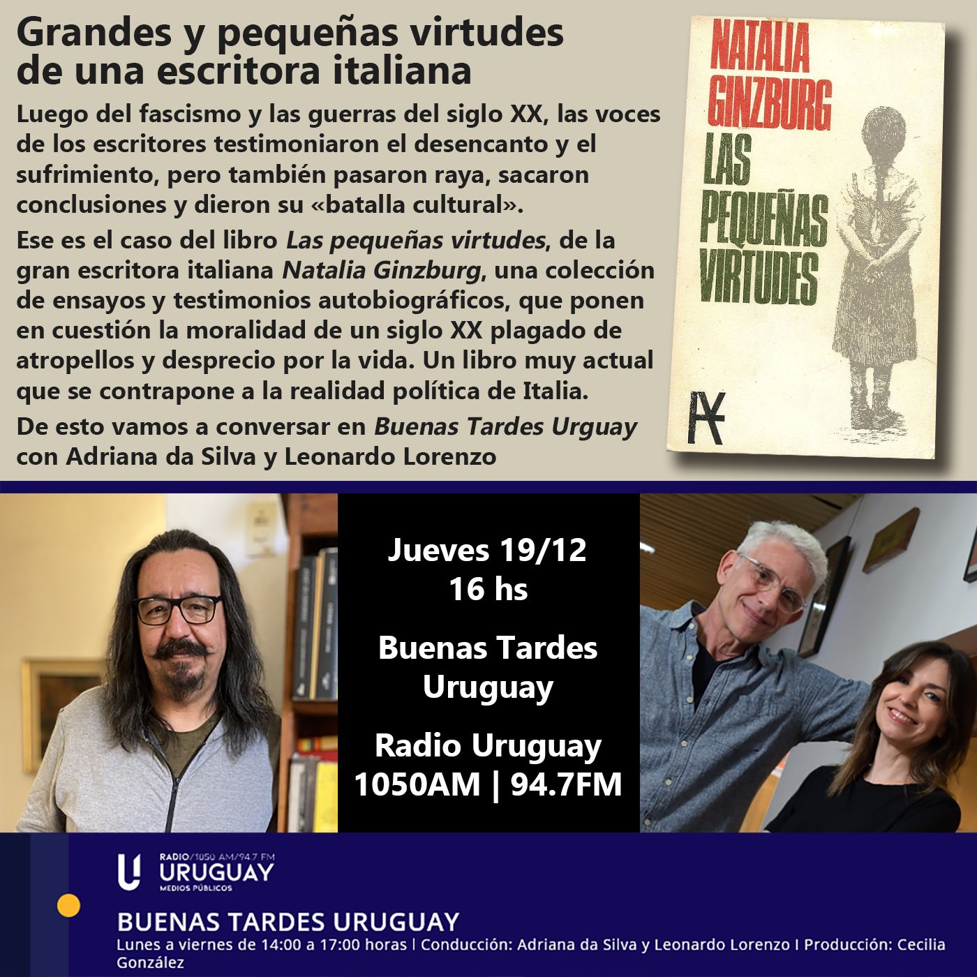 Buenas Tardes Uruguay | Las pequeñas virtudes | Natalia Ginzburg | 19-12-24 episode artwork