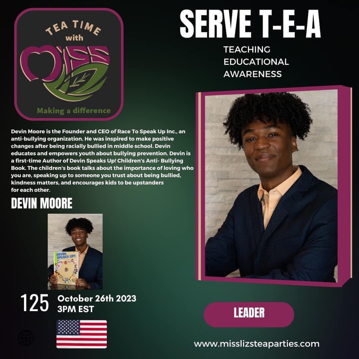 Teatime with Miss Liz T-E-A Open Discussion with Devin Moore "Race To Speak Up" episode artwork