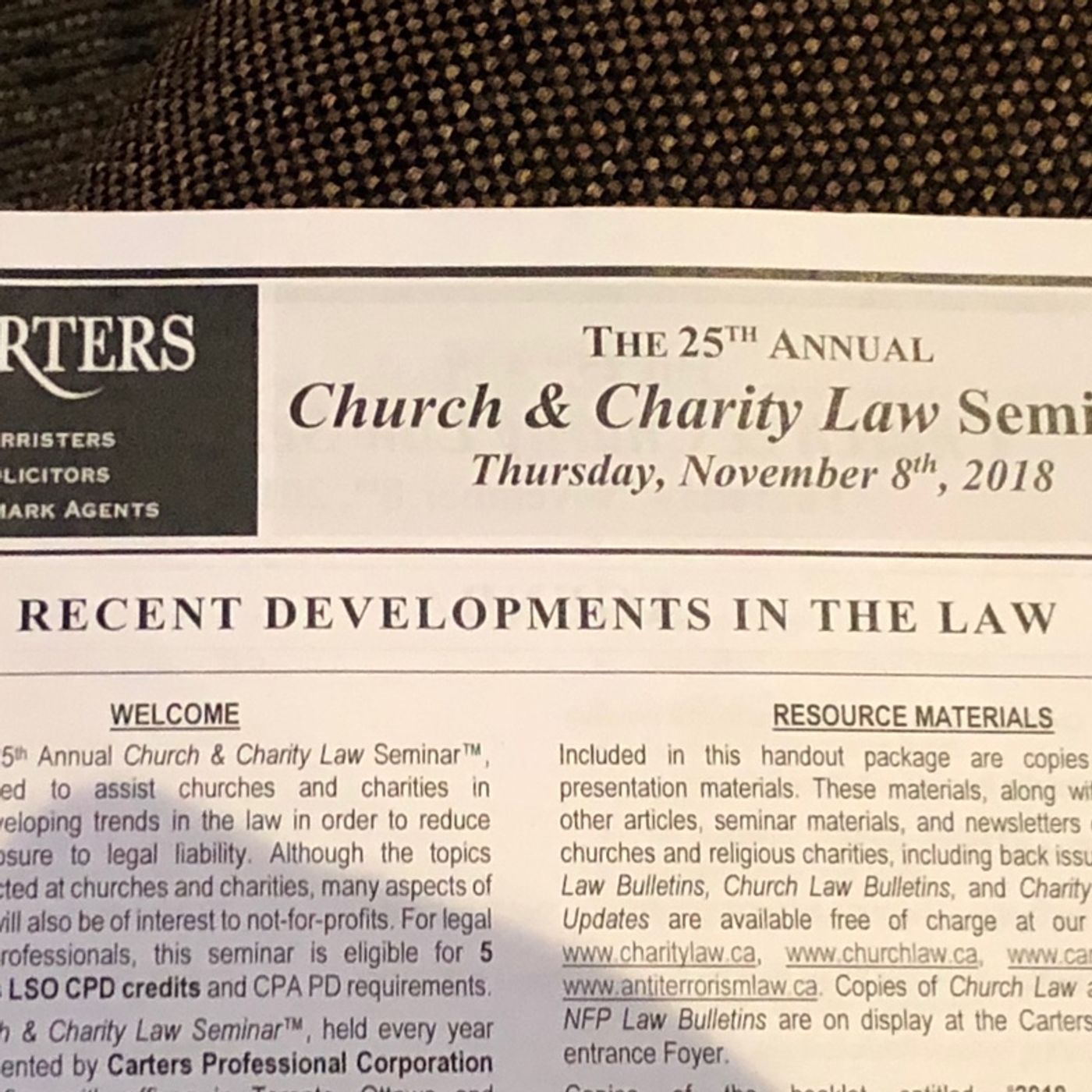 Charity & Church Law Seminar - Carters