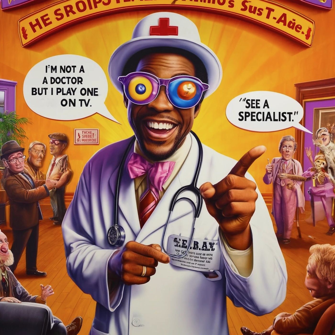 "I'm not a doctor, but I play one on TV. And when I see a symptom, I say, 'See a specialist'". episode artwork