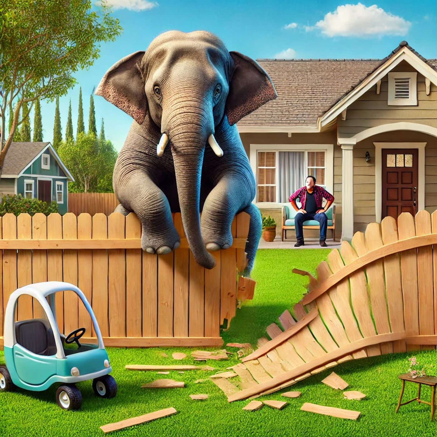 "What time is it when an elephant sits on your fence? Time to get a new fence." episode artwork