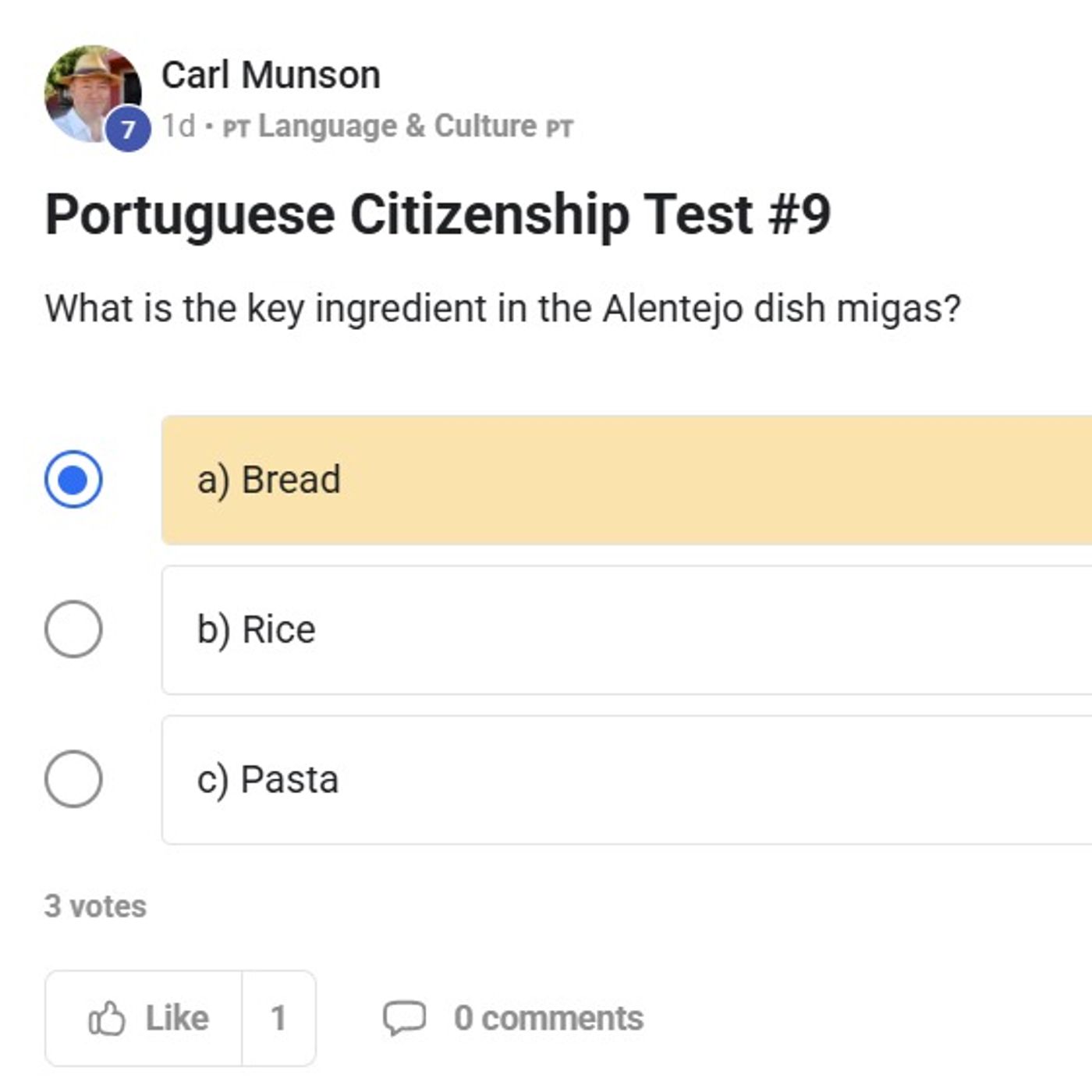 Portuguese Citizenship Test #9 - What’s the Key Ingredient in Traditional Alentejo Migas?