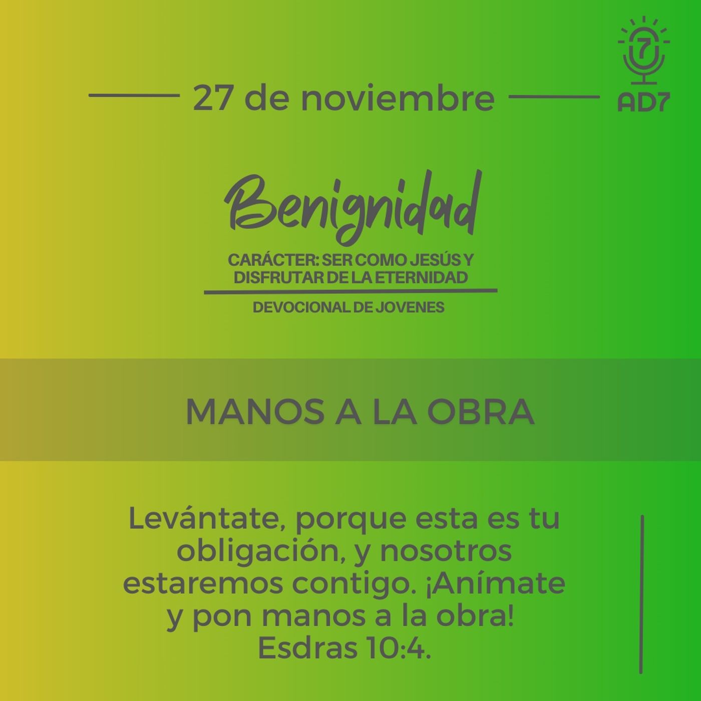 Manos a la obra | Devocional de Jóvenes | 27 de noviembre 2023