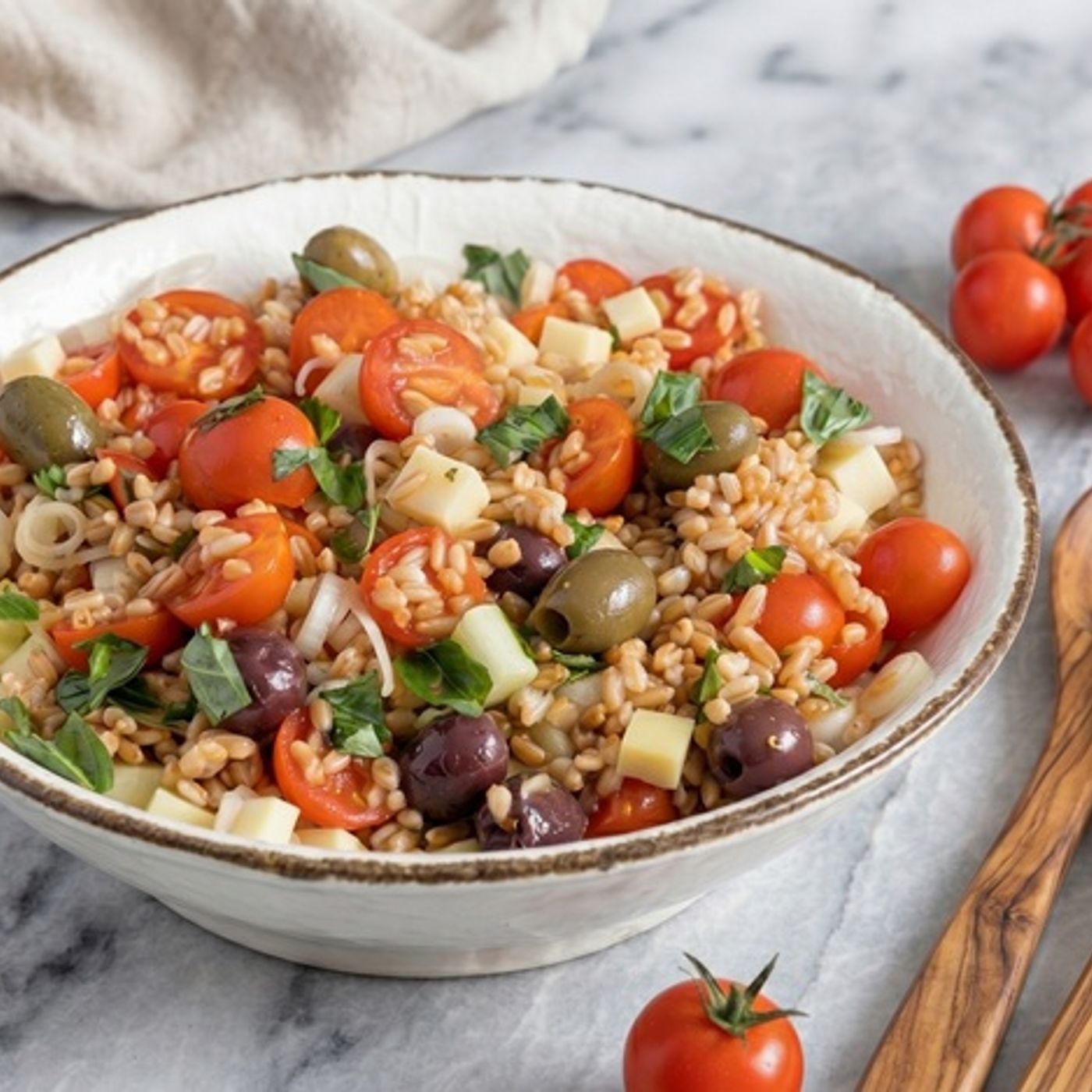 Insalata di Farro Pomodori Olive e Scamorza