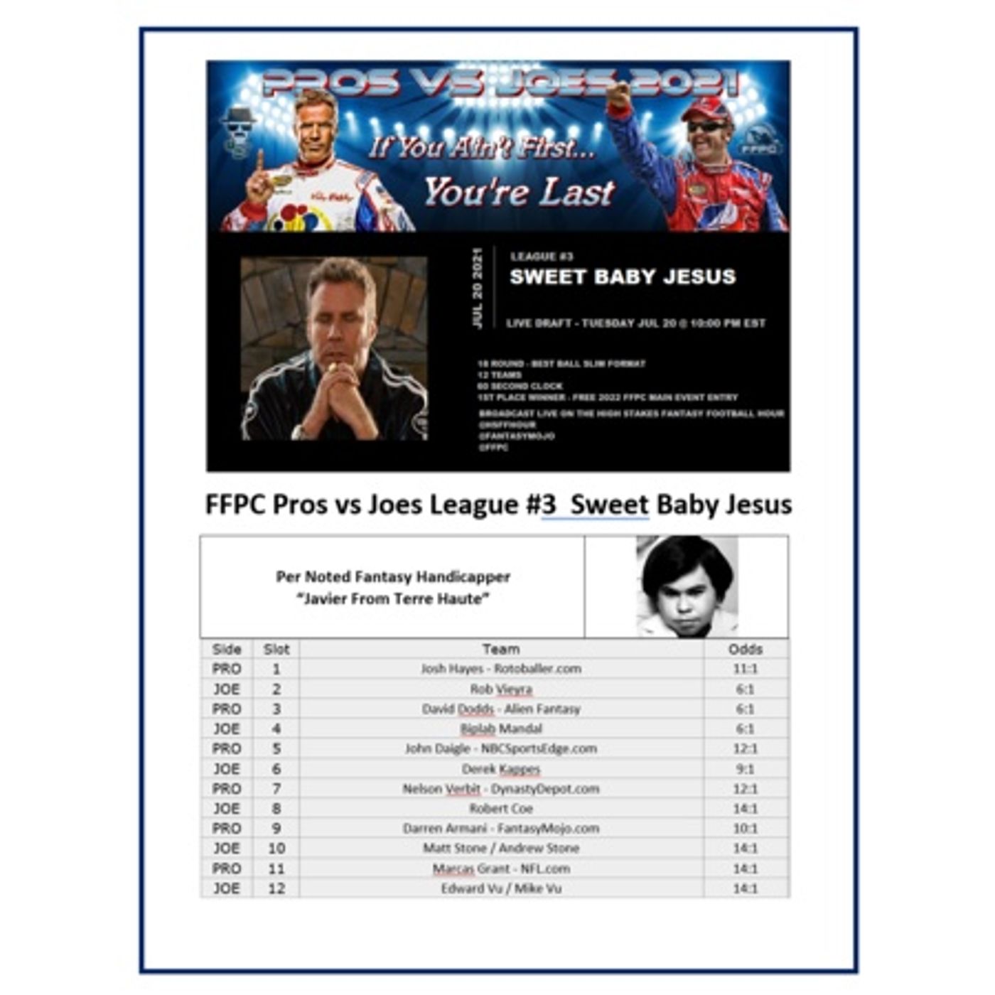 2021 FFPC Pros Vs. Joes Sweet Baby Jesus League #3