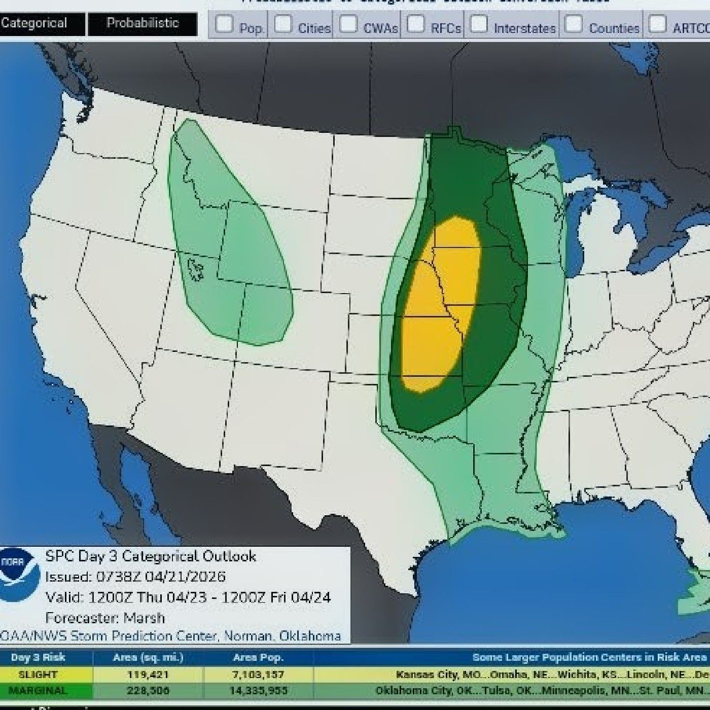 Severe Weather Risk Expands Thursday April 23, 2026