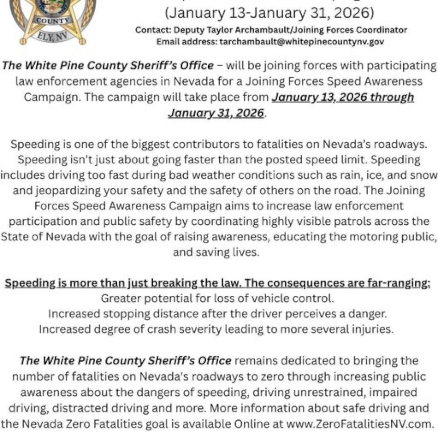 1-12 News - Statewide Speed Awareness campaign comes to White Pine County episode artwork