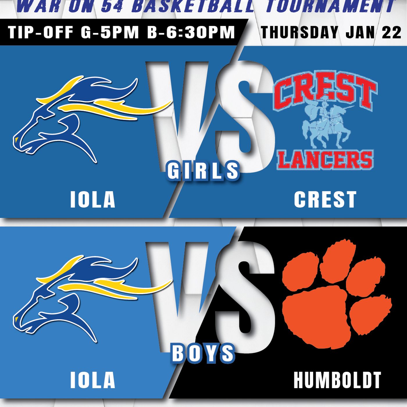 Crest Lady Lancers vs Iola Lady Mustangs High School Basketball (Iola War on 54-January 22, 2026) episode artwork