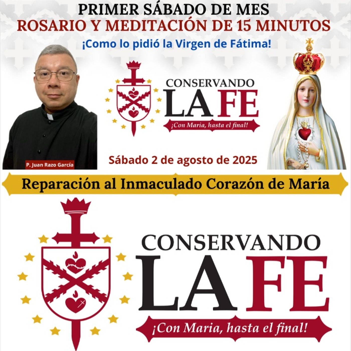💥Santo Rosario de Primer Sábado de Mes. Reparación al Inmaculado Corazón de María.