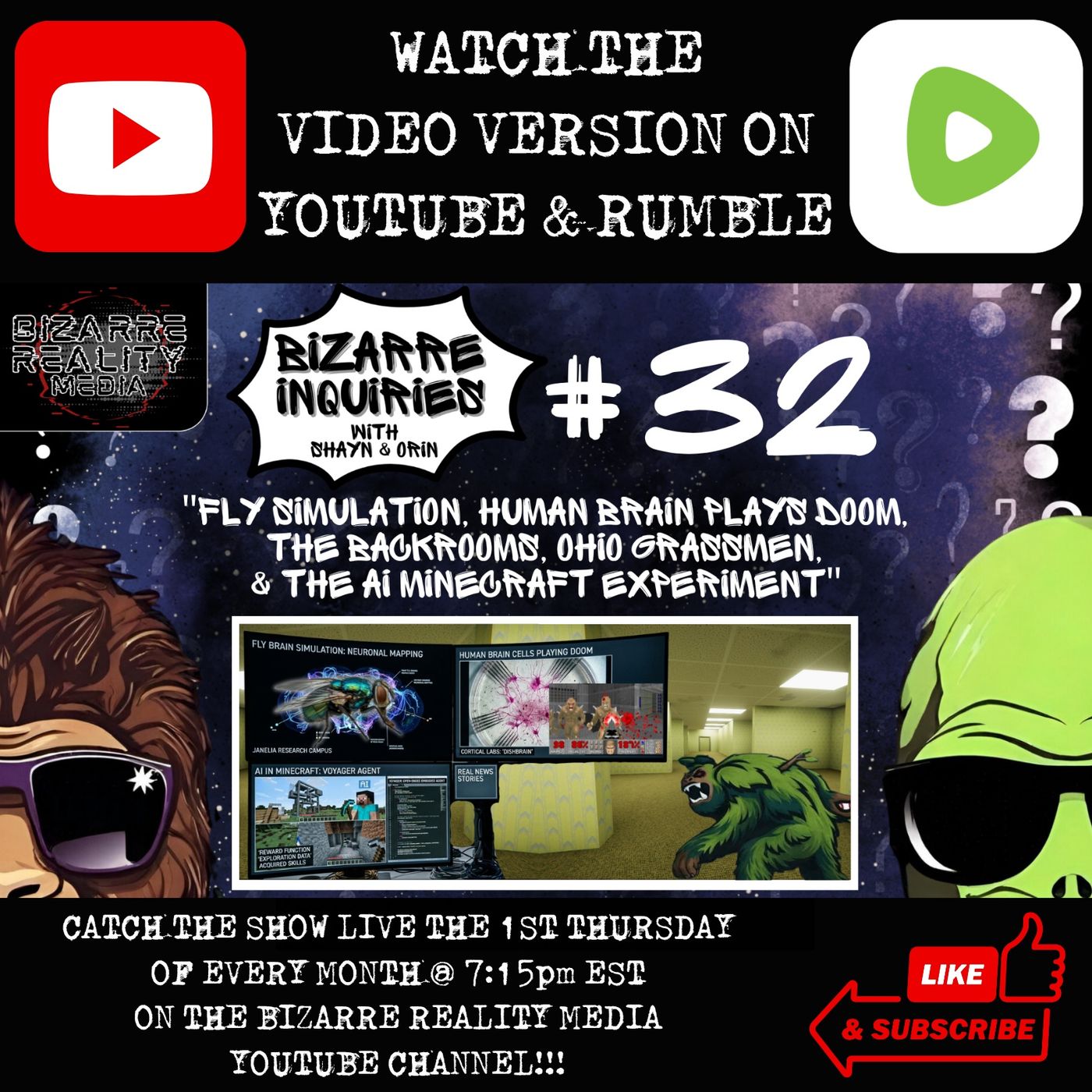Bizarre Inquiries #32 "Fly Simulation, Human Brain Plays Doom, The Backrooms, Ohio Grassmen, & The AI Minecraft Experiment"