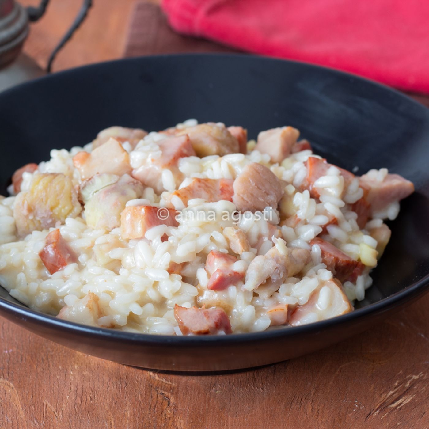 Risotto con castagne, pancetta e formaggio Casera