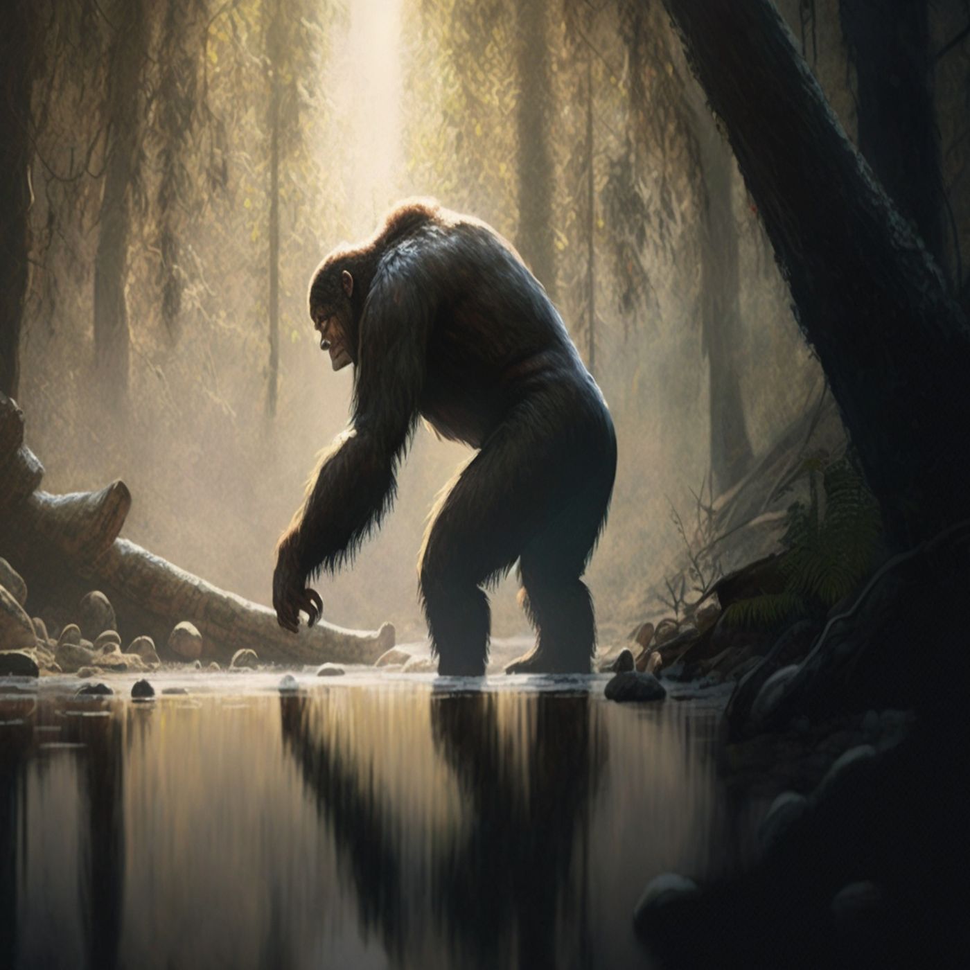 Bigfoot Stood Motionless in the Creek