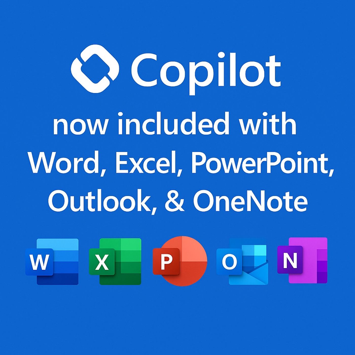 Copilot now included with Word, Excel, PowerPoint, Outlook & OneNote