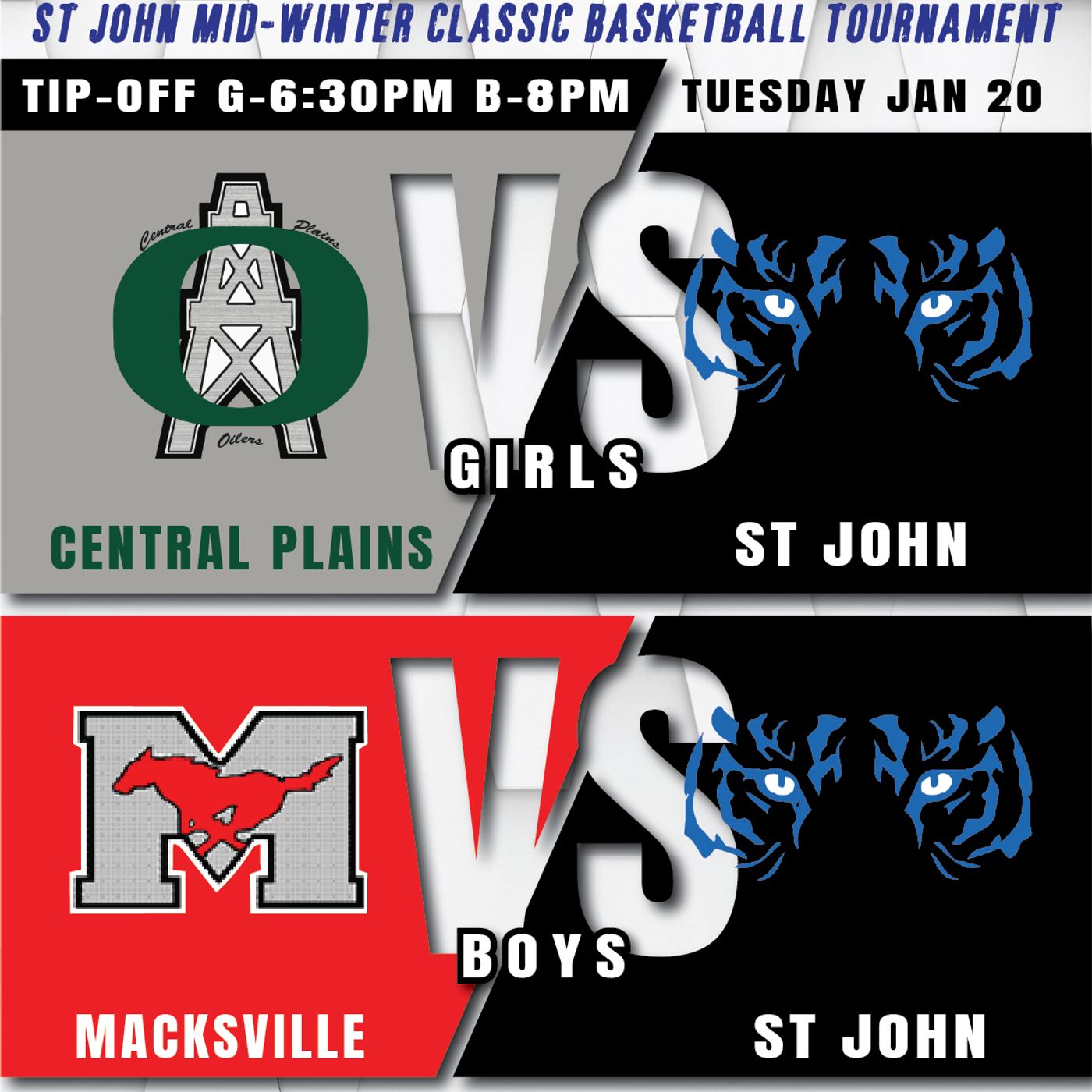 St John Tigers vs Macksville Mustangs Boys High School Basketball (St John Mid Winter Classic-January 20, 2026) episode artwork