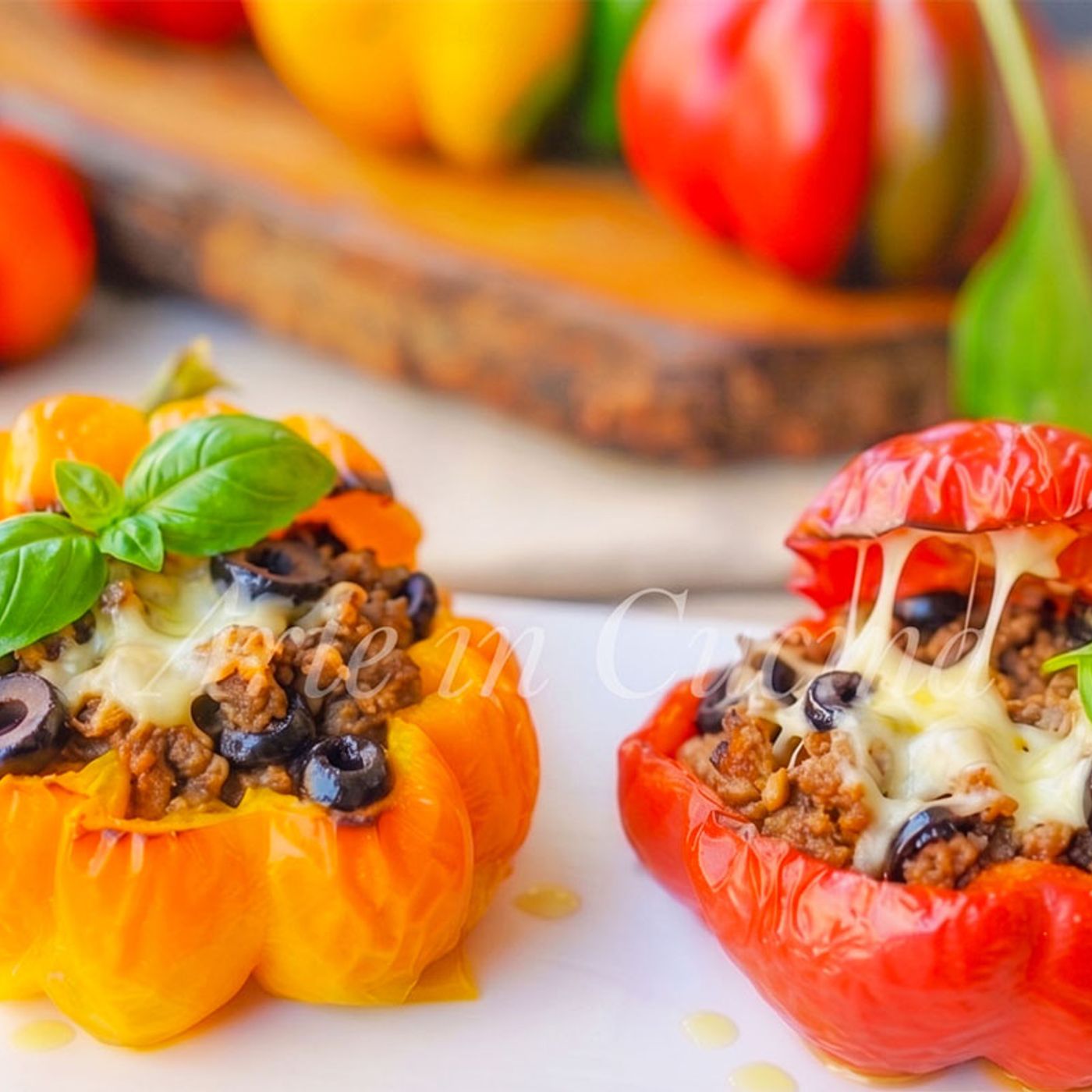 PEPERONI con CARNE MACINATA e olive in friggitrice ad aria