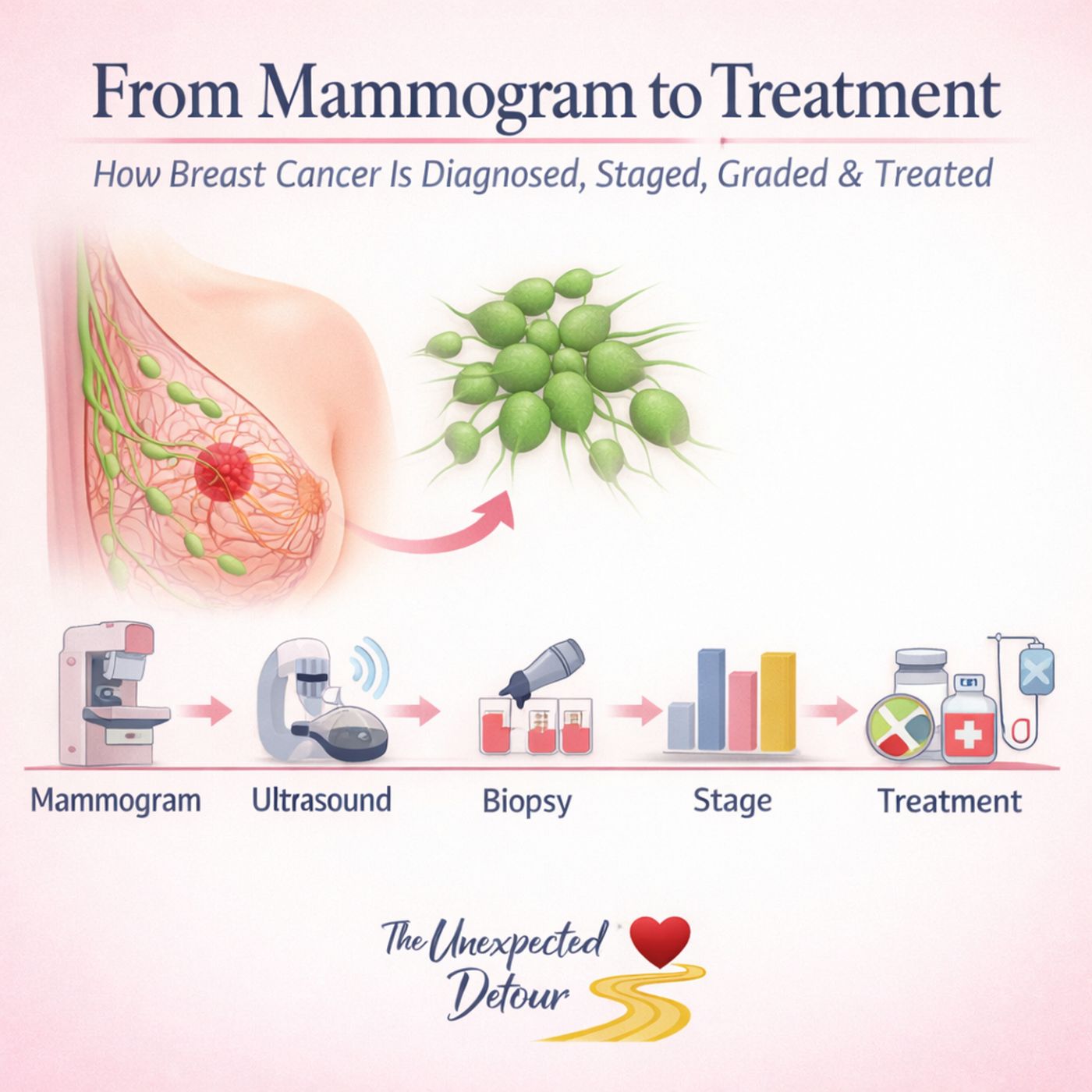 From Mammogram to Treatment: How Breast Cancer Is Diagnosed, Staged, Graded, and Treated The Unexpected Detour ❤️ episode artwork