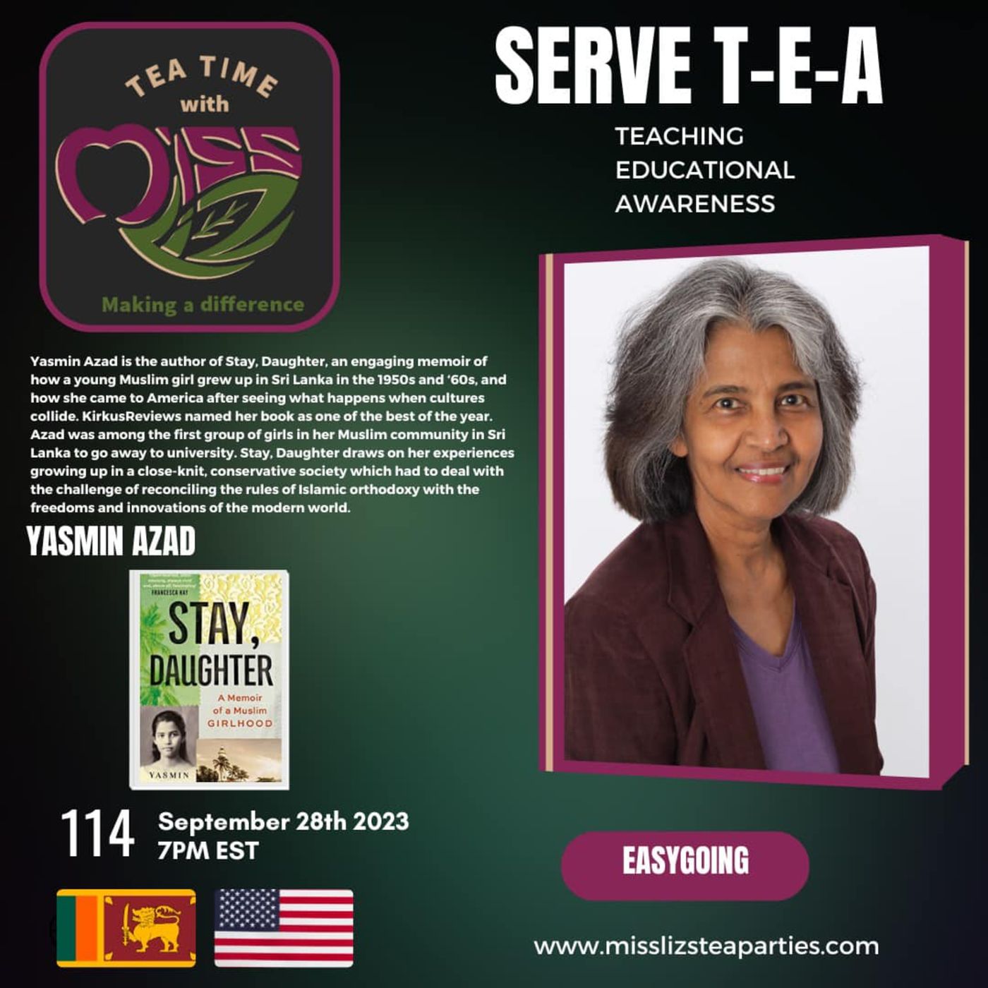 Teatime with Miss Liz T-E-A Open Discussion with Yasmin Azad "Stay Daughter Memoir" episode artwork