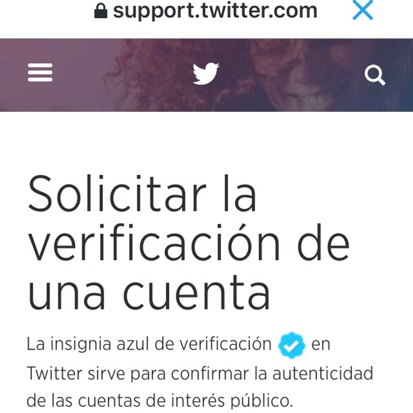 Un formulario para verificar cuentas de Twitter