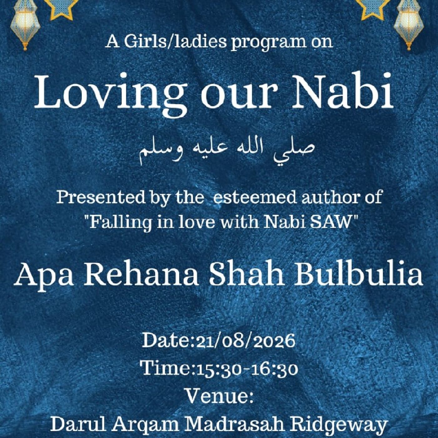 Live Recording Ridgeway Darul ARQAM LOVING Our NABI SAW PART 2/2 🌷 UST.Rehana (RSB) episode artwork