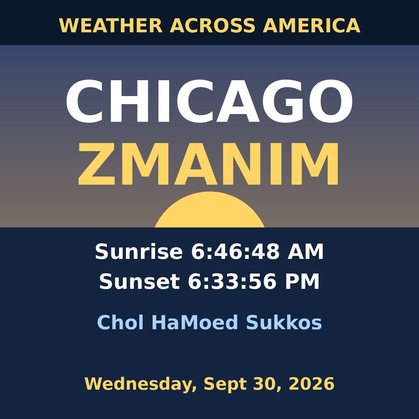 Chicago Zmanim | Wednesday, Sept 30, 2026 episode artwork
