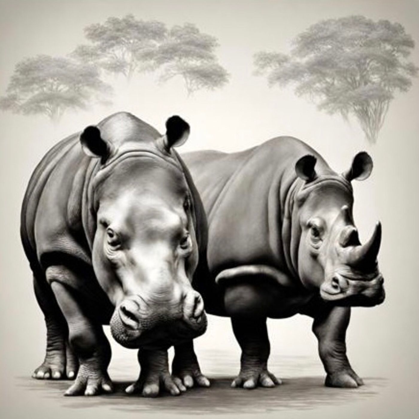 Leopardo, hipopótamo y rinoceronte