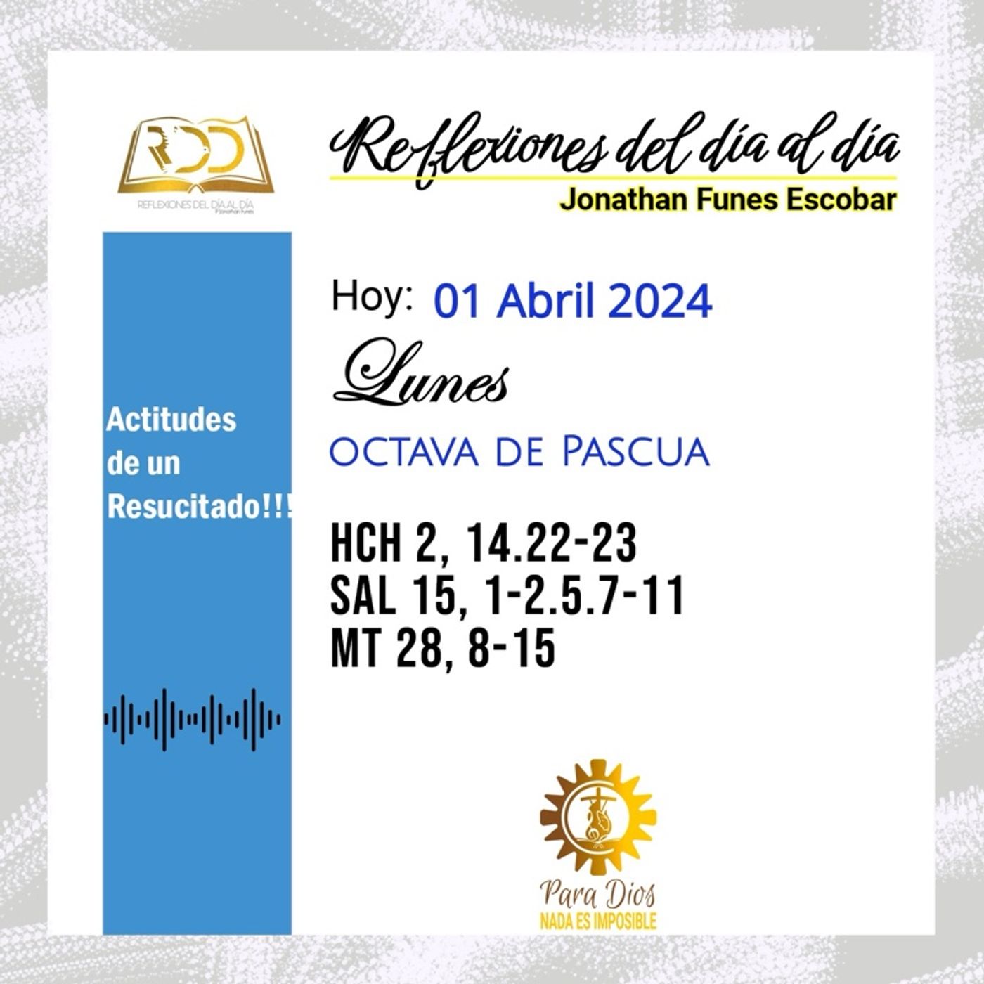 01 Abril 2024. Actitudes de un Resucitado!!!