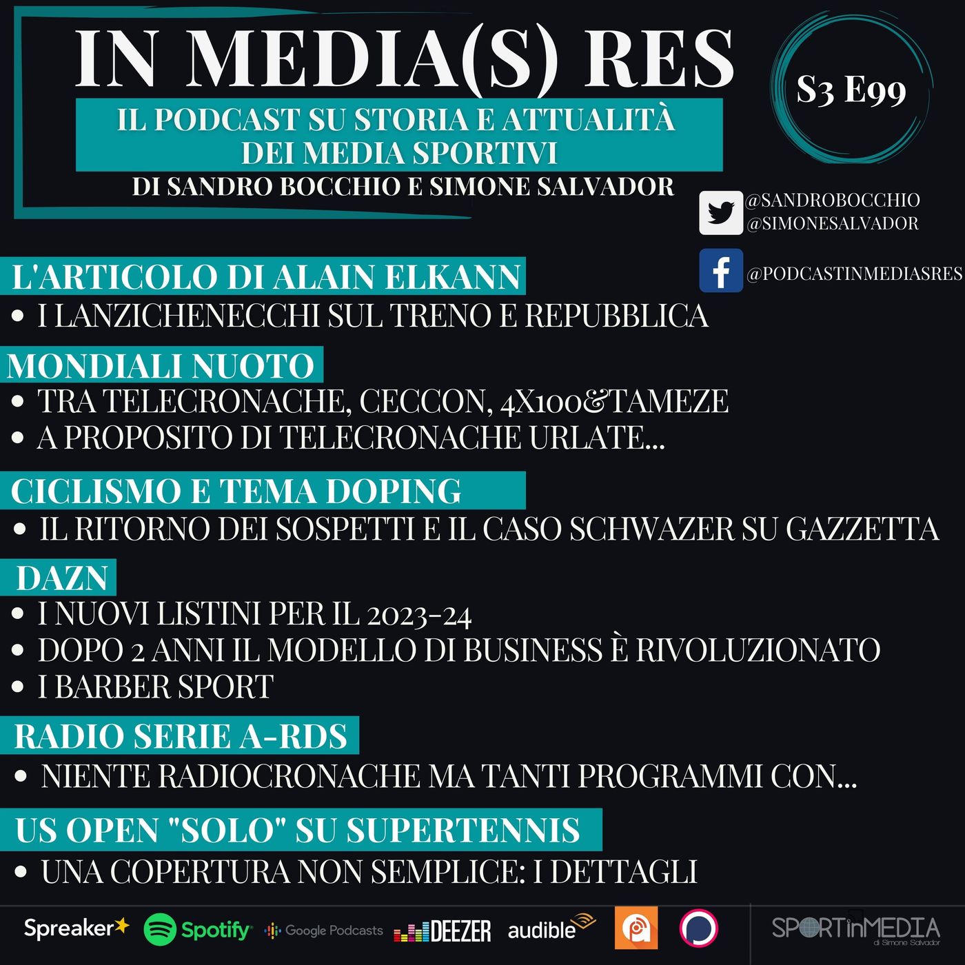 S3 E99 | Alain Elkann e Repubblica, Mondiali nuoto e telecronisti, DAZN, i prezzi e un modello rivoluzionato, Radio Serie A, US Open in Tv episode artwork