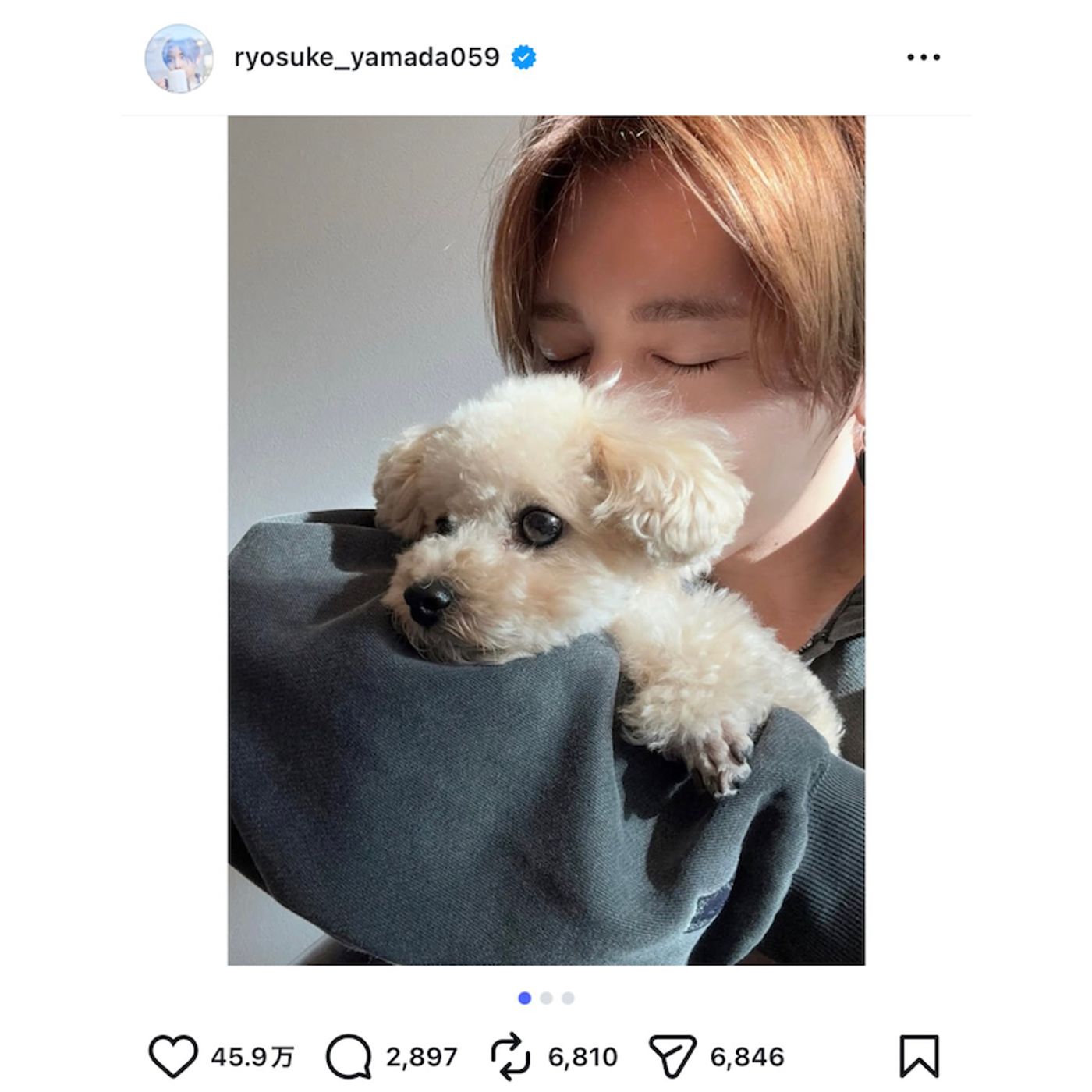 山田涼介、愛犬にキスする姿に反響　ウインクを決める飼い主顔負けなポーズに髙木雄也も「えっ、、、可愛すぎ」 episode artwork